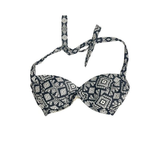 Vanilla Beach Bikini Halter Tie Top Women's Swimwear Black Aztec Padded M - Picture 1 of 4